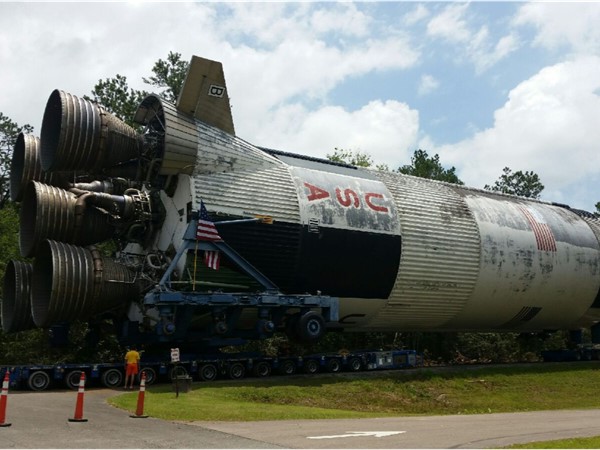 Saturn V rocket moving to it's forever home at Infinity Space Center in Hancock County 