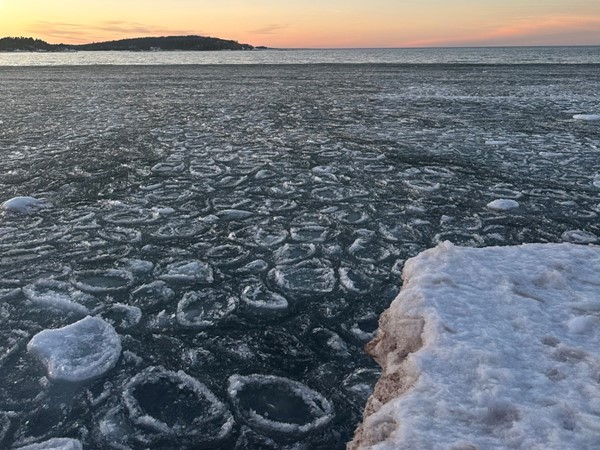 Ice formations at sunset in Lake Superior at Presque Isle Park, Marquette 