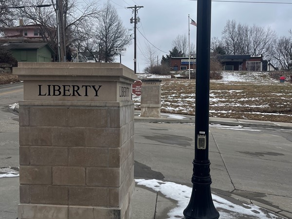 Walking downtown Liberty on wintery day