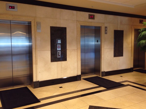 Lobby with three high speed elevators