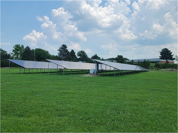 Solar panels located between the elementary and high schools
