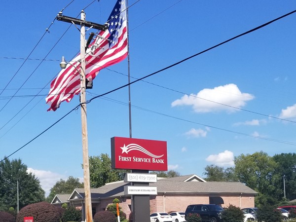 First Service Bank with the big flag is located near Hunter Heights in Greenbrier on Highway 65