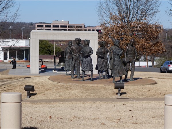 A collection of statues of the Little Rock Nine outside the Arkansas State Capital