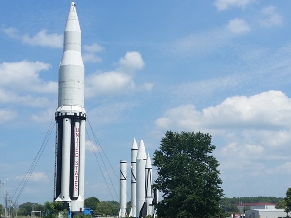 Rockets on display near Marshall Space Flight Center on Redstone Arsenal 