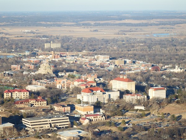 Downtown Lawrence viewed from the RE/MAX balloon high above the town