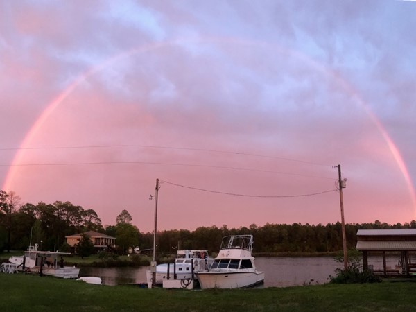 Double rainbow over Wolf Bay in Elberta