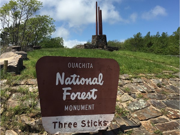 The historic Three Sticks monument on the K trail on Kiamichi Mountain in Leflore County