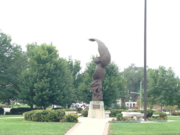 Phoenix Statue in front of the Lawrence Visitors Center