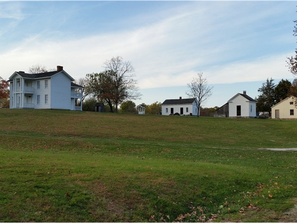 View of some of the historic buildings awaiting you at Missouri Town 1855 in Blue Springs