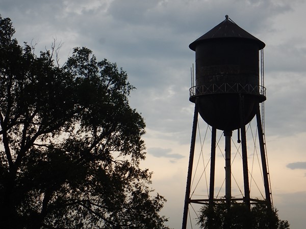 Strong City's iconic water tower against the beautiful Oklahoma skies