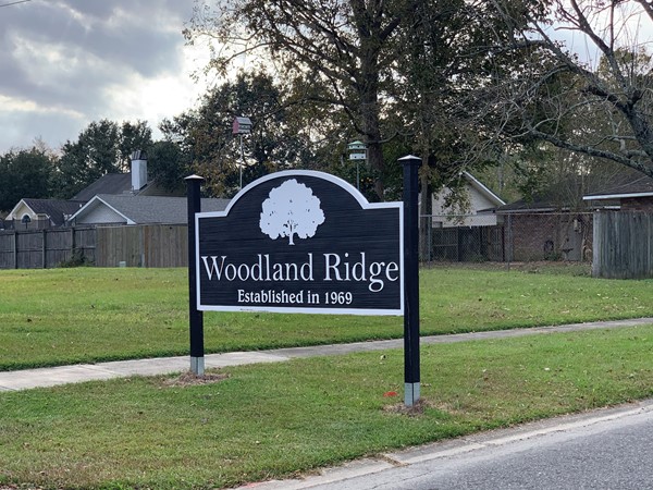 The Woodland Ridge entrance from Millbrook Subdivision near Terrell Rd. in Baton Rouge