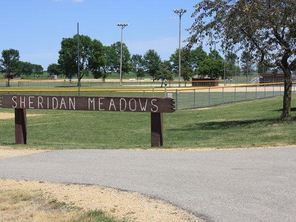 Sheridan Meadows has baseball, softball, volleyball, workout equipment, and a pavilion