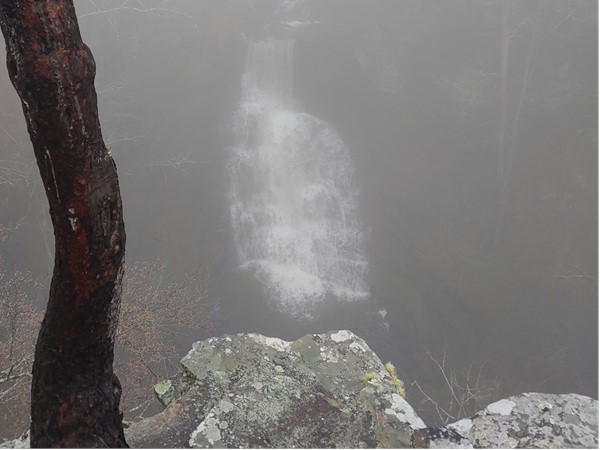 Beautiful water fall at Pisgah Gorge Falls on a foggy morning