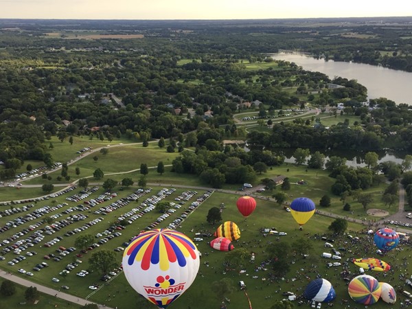 Incredible view of the lake as we take off first in the RE/MAX balloon