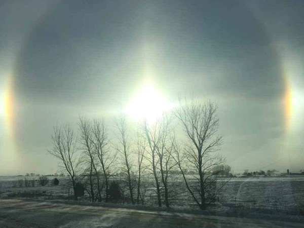 A beautiful Sun Dog visible on a cold, chilly morning