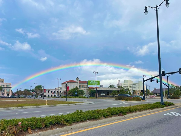 A colorful curve spreads above Downtown Gulfport 