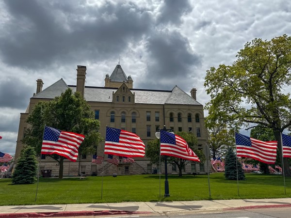 American flags wave proudly at the Gage County Courthouse on Memorial Day