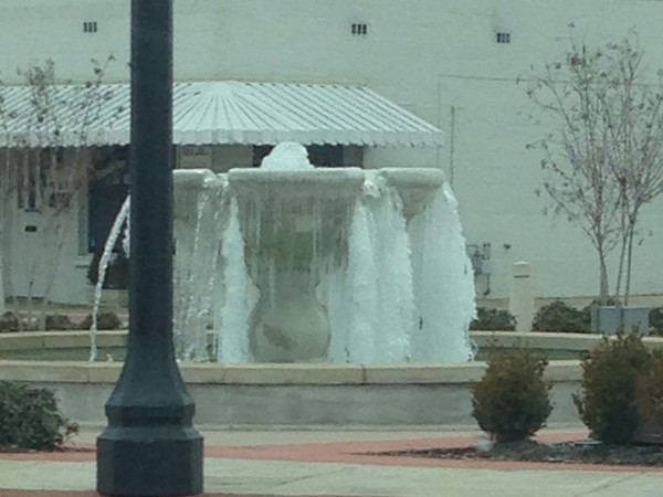 Brrrrrr! Frozen fountain at The Plaza in downtown Conway