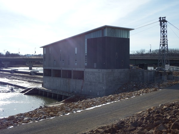 New hydro-electric power plant in Lawrence. View from Riverfront Park