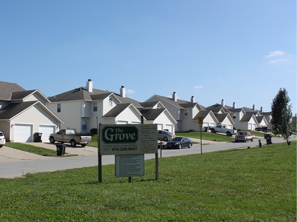 The Grove, a 128 unit complex of townhomes for rent; features 2 or 3 bdrm w/attached garage