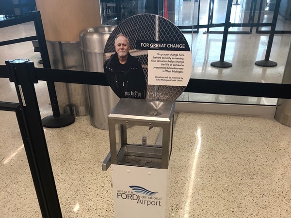 So proud that the Gerald R Ford Intn'l Airport has a spot for change to donate to the homeless