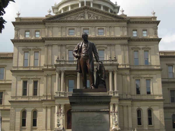 Austin Blair Statue in front of the Capital Building