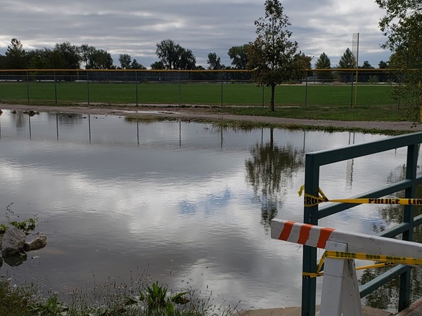 The river is on the rise at English Landing Park and the park is closed
