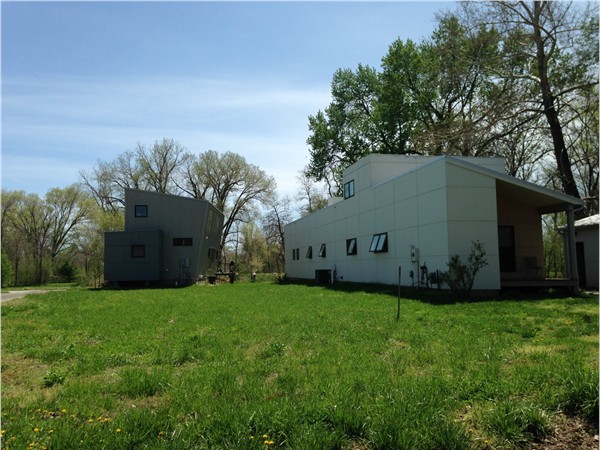 Modern homes along the Kansas River in historic North Lawrence