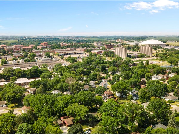 Stunning aerial shot of the University of Northern Iowa's Campus in Cedar Falls