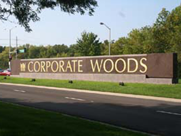 Entrance to Corporate Woods in Overland Park, KS.