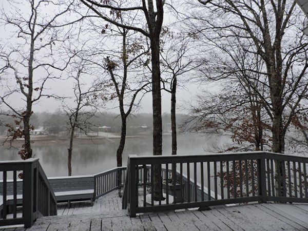 Snowy day on Lake Wedowee is as pretty as the bright summer days!  Little chilly for boat rides