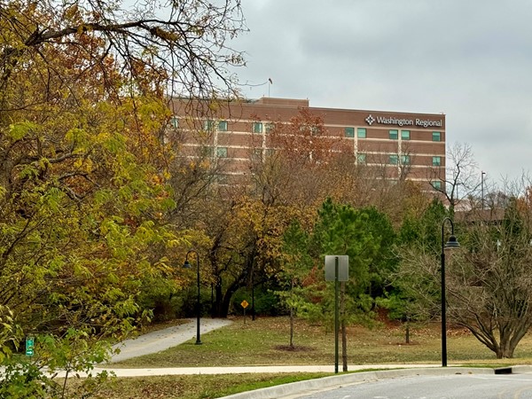 Scull Creek Trail (Razorback Greenway) winds conveniently near Washington Regional Medical Complex