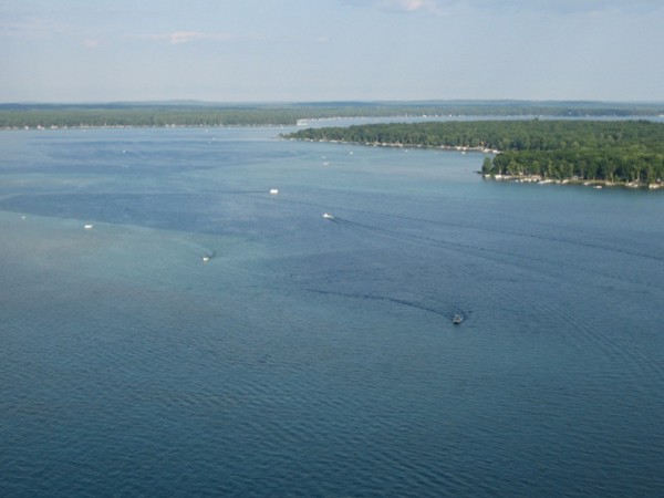 Aerial view of Higgins Lake shoreline 