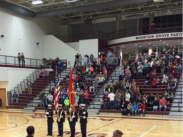 National anthem is always a great way to start a basketball game in Mountain Grove 