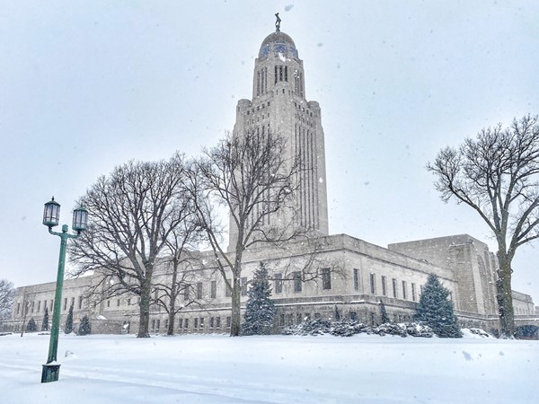 Snow at the Capital building in Lincoln