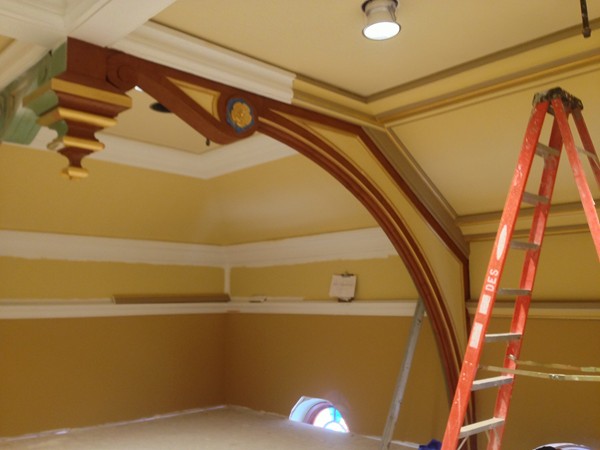 Painting the ceiling in the Kirkbride Chapel at the Village at the Grand Traverse Commons. May open 