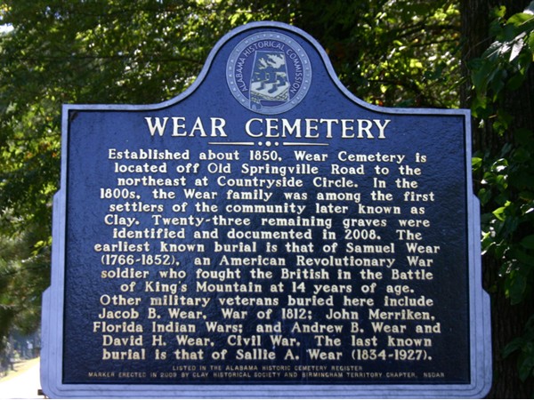 Wear Cemetery historic marker