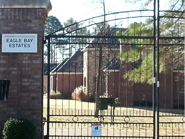Gated entrance to Eagle Bay Estates -- a lakefront subdivision on Greers Ferry Lake