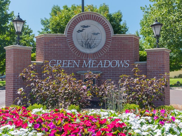 Green Meadows entry monument in Overland Park  - Blue Valley Schools