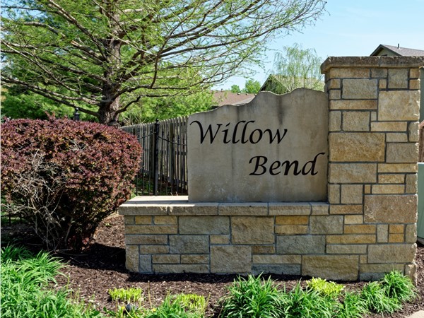 The Willow Bend neighborhood entrance sign on West 159th Street
