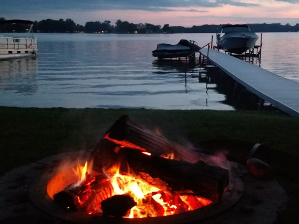 Sunset bonfire on Gun Lake