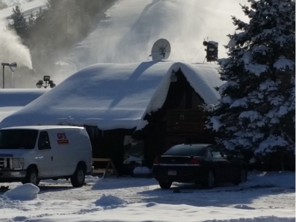 Cannonsburg Ski Lodge with snow machine in action