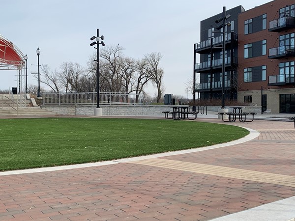Great sitting areas at the new amphitheater in downtown Cedar Falls