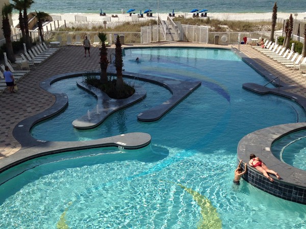 Crystal Tower has a large outdoor pool with a lazy river. Located on the beach. 