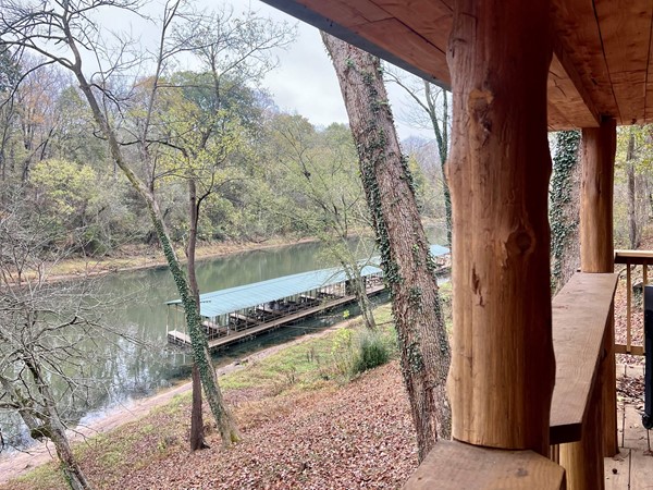 Peek of Lobo Landing Boat Slips from a riverfront cabin. Heber Springs, AR