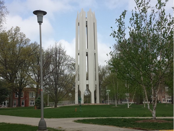 Memorial Bell Tower on the campus of Northwest Missouri State University
