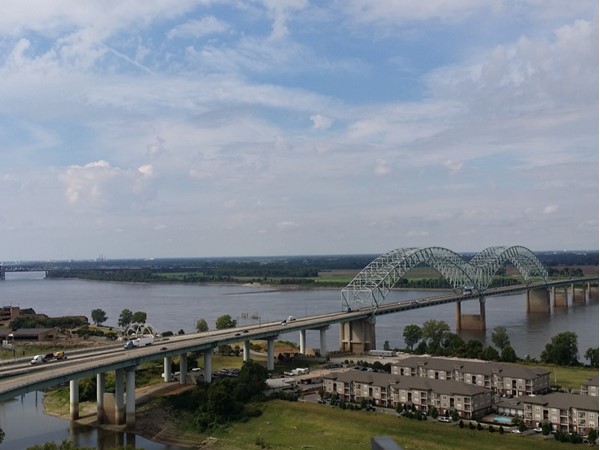 The bridge that crosses from Arkansas into Tennessee. Taken at Bass Pro Pyramid in Memphis
