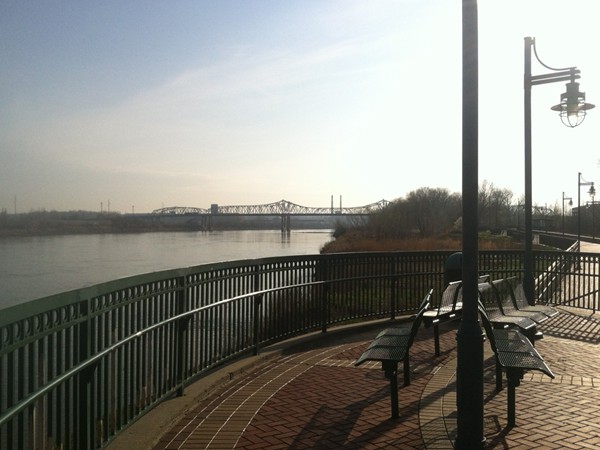Benches along the river walk at E.H. Young Riverfront Park.