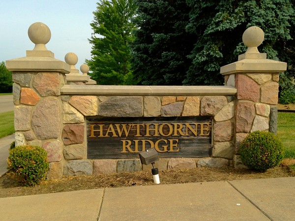 An impressive stone entrance into Hawthorne Ridge Development 