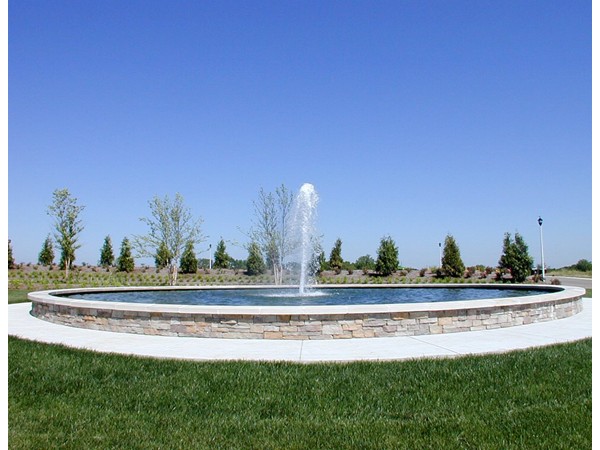 Fountain at entrance to Prairie brook